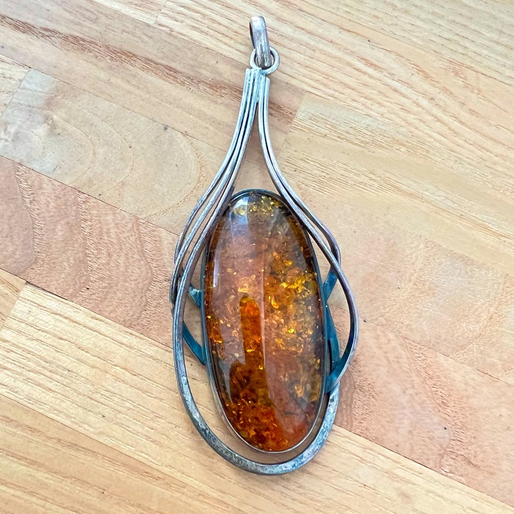 Vintage Estate Sterling silver and Baltic Amber pendant